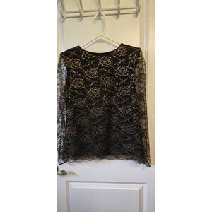 Vintage Boston Maid Woman 8 Black with Gold Design Blouse Party